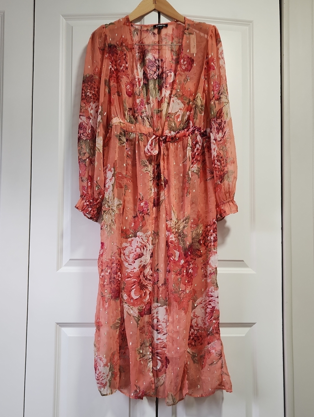 Express Floral Metallic Sheer Maxi Duster Kimono M/L
